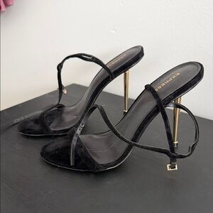 Express Black and Gold Strappy Heels